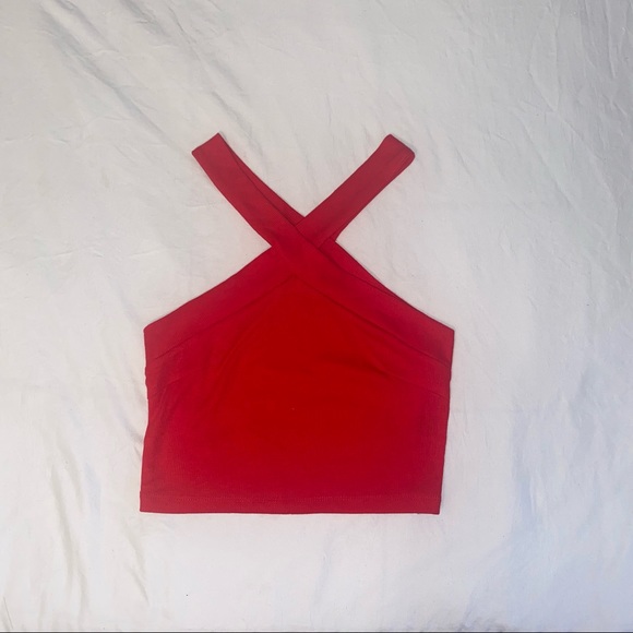 **SOLD ON MER CARI red criss cross knit top - Picture 2 of 2